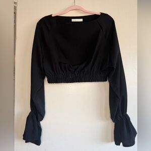 OAK + FORT Black Cropped Long-Sleeve Top